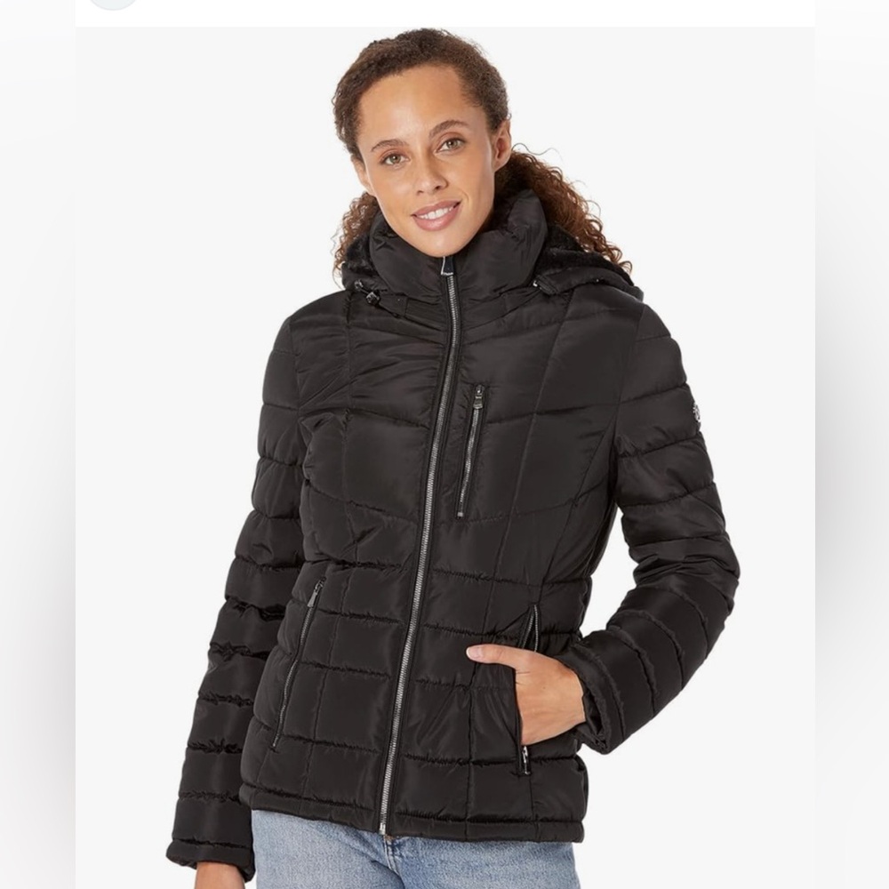 Calvin Klein Black Puffer Jacket with Quilted Design Size Large